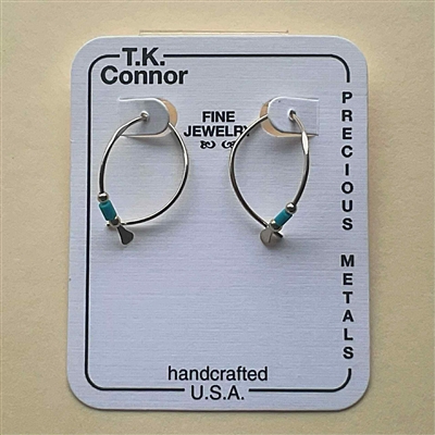 T.K. Connorâ€™sâ€œSmall Wishboneâ€ Earrings- Sterling Silver-Turquoise  Bead