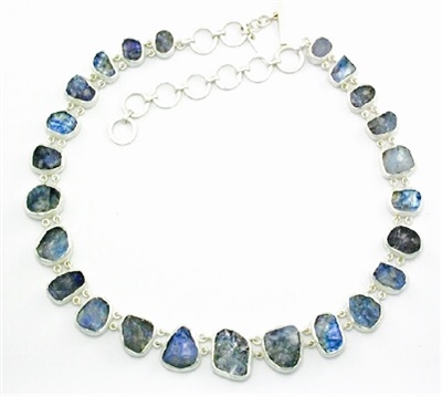 Sterling Silver Necklace- Rough Cut Rainbow Moonstone