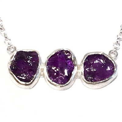 Sterling Silver Necklace- Rough Cut Amethyst