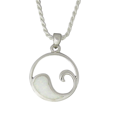 Sterling Silver Pendant-Ocean Wave- White Opal Inlay