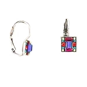 Firefly Leverback Earrings-Multi-Color Mosaic Square