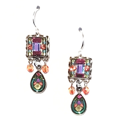 Firefly Earrings-Multi-Color Mosaic Square with Drop