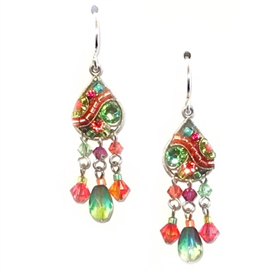 Firefly Earrings-Teardrop Mosaic with Dangles-Padparadschah