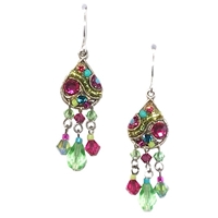 Firefly Earrings-Teardrop Mosaic with Dangles-Peridot