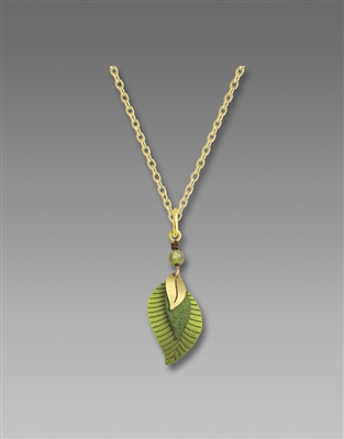Adajio Necklace - 3 Part Green & Brass Leaves Pendant