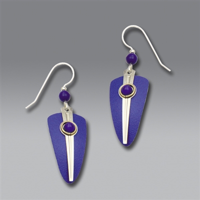 Adajio Earrings - Blue Shield with Shiny Silver Stripe and Blue Cabochon