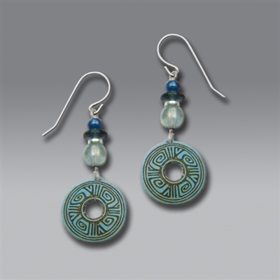 Adajio Earrings - Faded Denim Blue Patterned Disc with Luster Beads