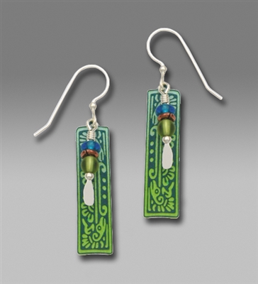 Adajio Earrings- Long Blue-Green Column with Ancient Bird Motif Drop