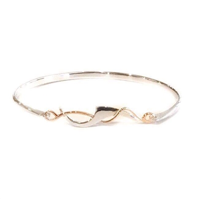 Sterling Silver & Rose Gold Filled Art Nouveau Bangle Bracelet