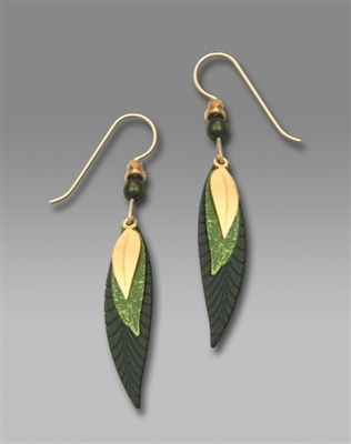 Adajio Earrings - 3 Part Slender Green Leaves