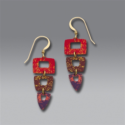 Adajio Earrings - Three-part Squares and Triangle in Rich Reds and Violet