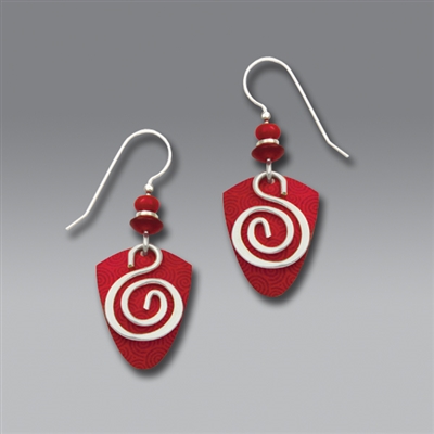 Adajio Earrings - Coral Red Shield with Hematite Spiral