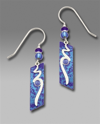 Adajio Earrings - Cobalt Blue Slanted Rectangle with Shiny Silver Tone Overlay