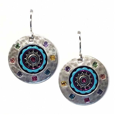 Firefly Earrings-Multi Color Hammered Metal Circle