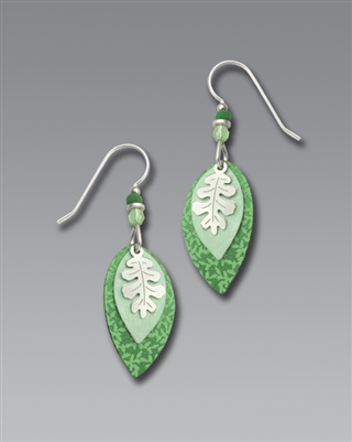Adajio Earrings - Three-Part Mint Green Leaves with Shiny Silver Tone Overlay