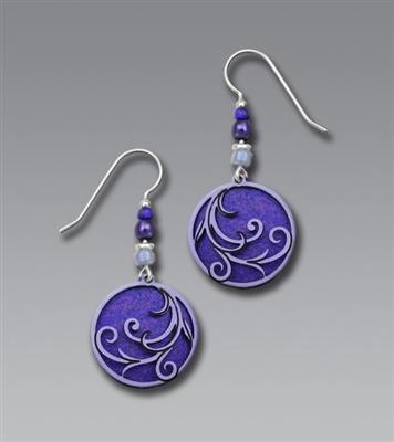 Adajio Earrings - Purple Disc with Lavender Tendrils Overlay & Beads