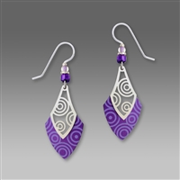 Adajio Earrings - Purple Open Spade Drop with Shiny Silver Tone Filigree & Beads