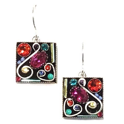 Firefly Earrings-Multi Color Square Swirl