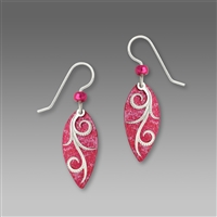 Adajio Earrings - Fuchsia Pointed Oval with Shiny Silver tone Tendrils Overlay