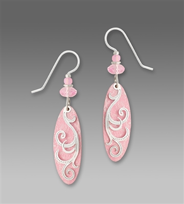 Adajio Earrings - Delicate Pink Oval Drop with Ribbons Overlay