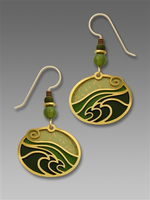 Adajio Earrings - Moss Green with Gold Tone Plate Waves Overlay