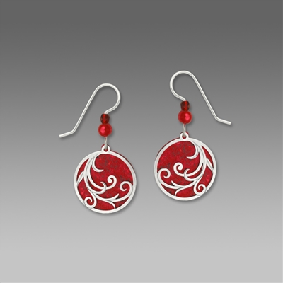 Adajio Earrings - Bright Red Disc with Tendrils Overlay & Beads