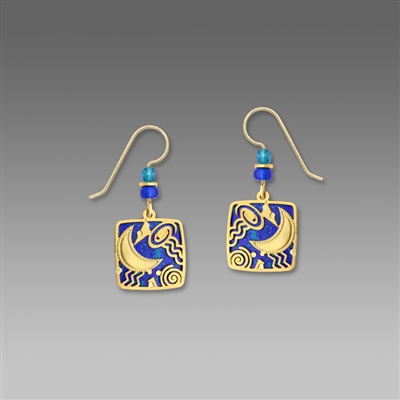 Adajio Earrings - Royal Blue Pointed Oval with Floral Overlay