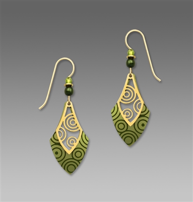 Adajio Earrings - Peridot & Pine Open Necktie with Gold Plated Circles Overlay
