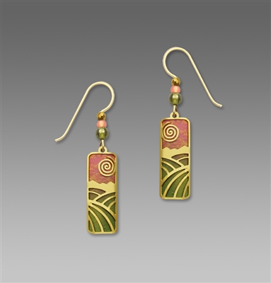 Adajio Earrings - Sunset Coral & Olive Column with Gold Plated 'Fields' Overlay & Beads