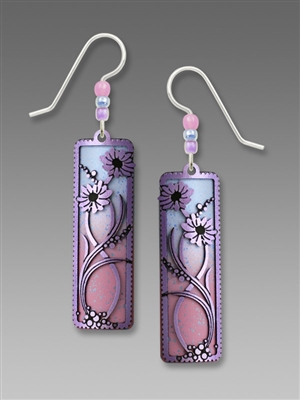 Adajio Earrings - Lavender Daisies with Pink to Blue Ombre Column