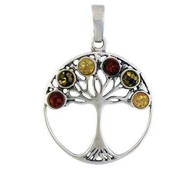 Sterling Silver Tree of Life Pendant- Baltic Amber