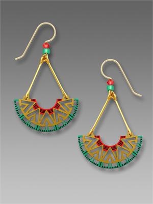 Adajio Earrings - Geometric Half Circle in Coral, Gold & Turquoise