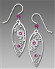 Adajio Earrings - Shiny Silver Tone Inverted Teardrop with Flowers & Pink Rhinestones