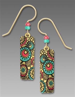 Adajio Earrings - Tan Column with Circle Pattern in Turquoise & Salmon