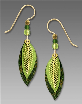 Adajio Earrings - Three-Part Green & Brass Leaves