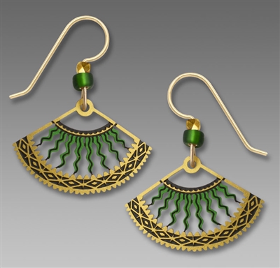 Adajio Earrings - Green & Gold Fan with Curved Bolts