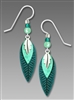 Adajio Earrings - Three-Part Green & Silver Slender Leaves