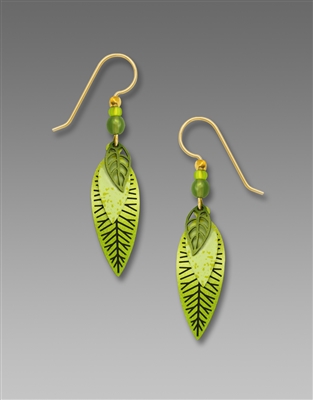 Adajio Earrings - Three-Part Slender Leaves in Bright Spring Green