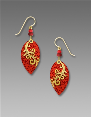 Adajio Earrings - Scarlet & Wine Leaf with Shiny Gold Plate Vine Overlay