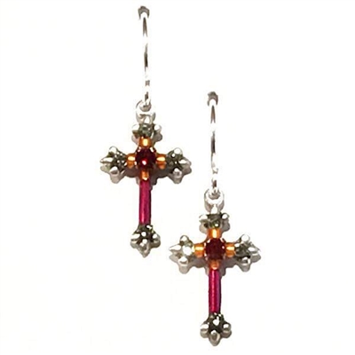 Firefly Earrings-Dainty Cross- Fuschia