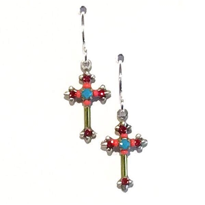 Firefly Earrings-Dainty Cross- Ruby