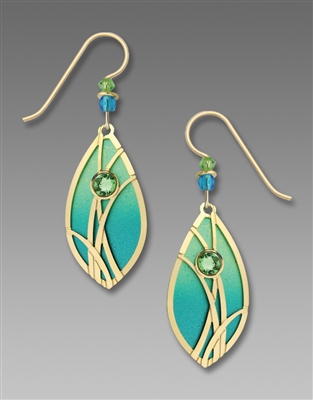Adajio Earrings - Azure & Peridot Teardrop with Gold Plated Reeds