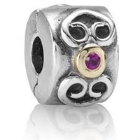 Authentic Pandora Pink Sapphire w/14k Gold Accents Clip Bead-RETIRED