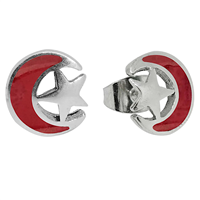 Sterling Silver Moon & Stars Post Earrings- Red Coral
