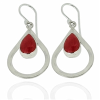 Sterling Silver Dangle Earrings: Red Coral