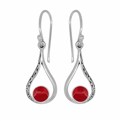Sterling Silver Dangle Earrings: Red Coral