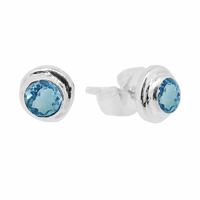 Sterling Silver Post Earring- Blue Topaz
