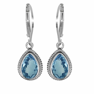Sterling Silver Leverback Earrings- Blue Topaz