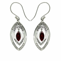 Sterling Silver Dangle Earrings-  Garnet