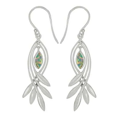 Sterling Silver Drop Earrings- Lab Created White Opal